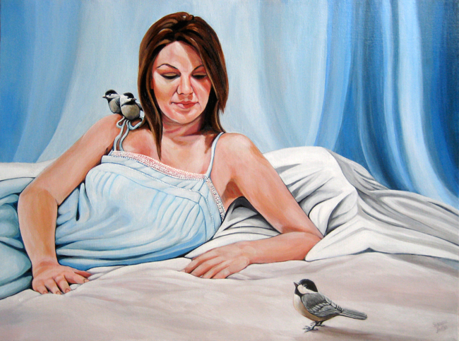 Three Chickadees with Friend by Susanna Pantas